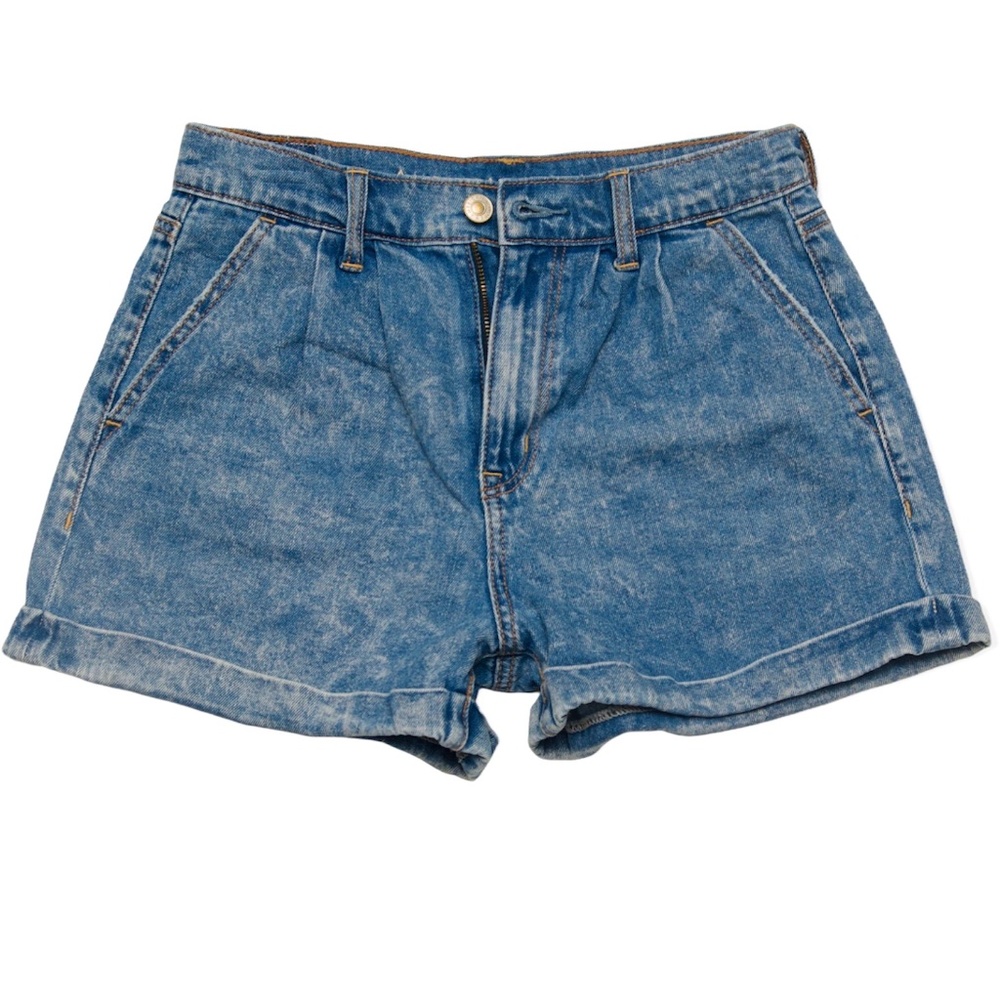 American Eagle Women's Mom Short Pleated Cuffed Jean Shorts Size 2 26" Waist